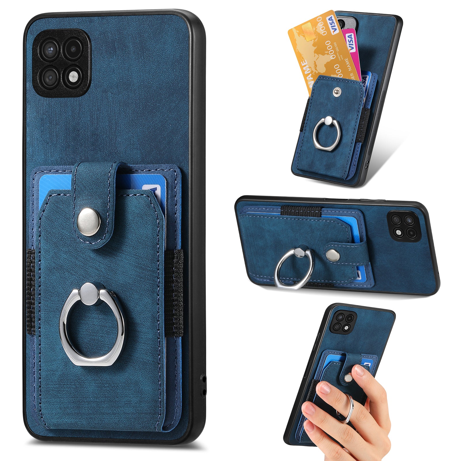 For Samsung Galaxy A22 5G (EU Version) Kickstand PU Leather PC TPU Card Slot Cover Ring Holder Phone Case For Samsung Galaxy A22 5G (EU Version) Kickstand PU Leather PC TPU Card Slot Cover Ring Holder Phone Case